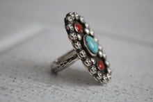 Load image into Gallery viewer, Turquoise and Coral Ring sz 7