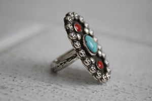 Turquoise and Coral Ring sz 7