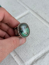 Load image into Gallery viewer, Black Jack Turquoise Stamped Ring size 11.5