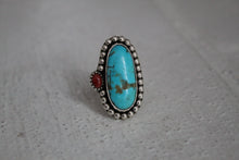 Load image into Gallery viewer, Gold Matrix Turquoise and Coral Ring