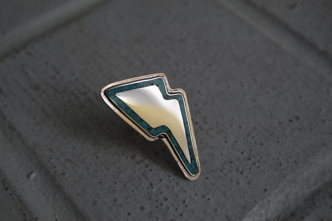 Turquoise Inlay Bolt Ring sz 7.5