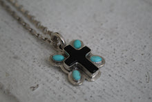 Load image into Gallery viewer, Onyx and Turquoise Cross Necklace