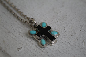 Onyx and Turquoise Cross Necklace