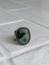 Load image into Gallery viewer, Black Jack Turquoise Stamped Ring size 11.5
