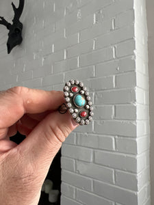 Turquoise and Coral Ring sz 7