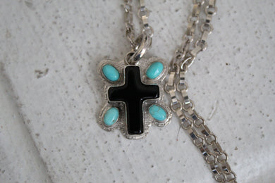Onyx and Turquoise Cross Necklace