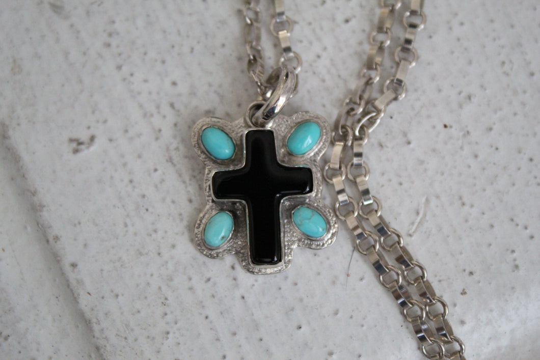 Onyx and Turquoise Cross Necklace