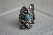 Load image into Gallery viewer, Sterling and Turquoise Eagle Ring Sz 11.25