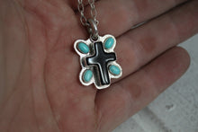 Load image into Gallery viewer, Onyx and Turquoise Cross Necklace