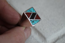 Load image into Gallery viewer, Turquoise, Coral and Onyx inlay ring Sz 10