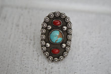 Load image into Gallery viewer, Turquoise and Coral Ring sz 7