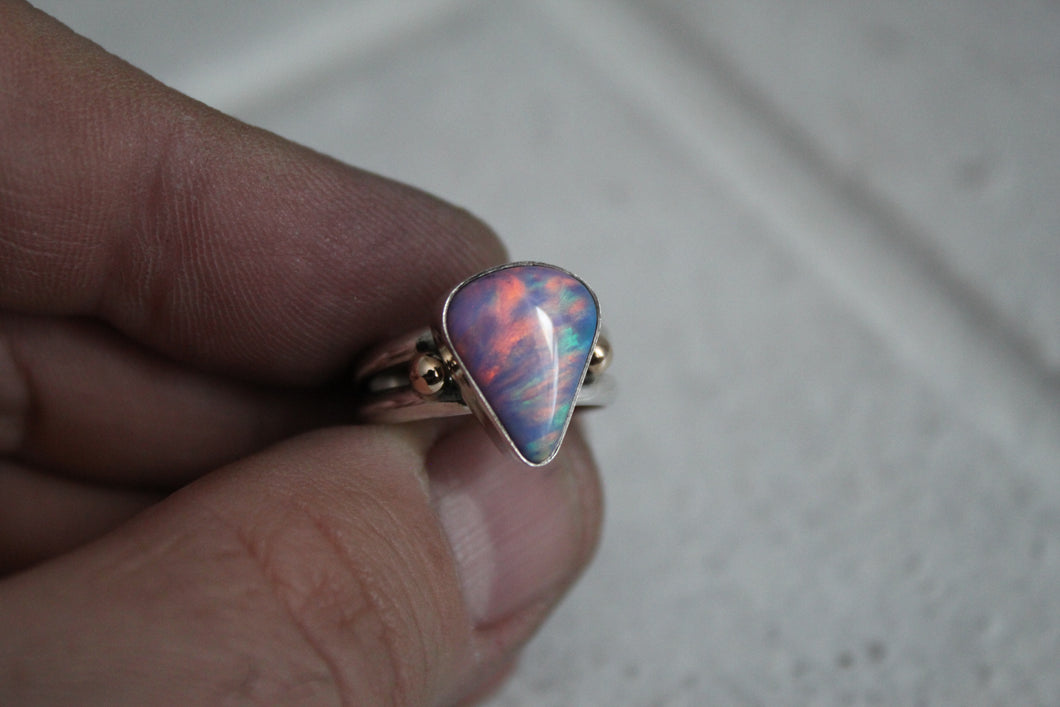 Aurora Opal Sterling and 14k ring