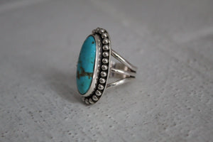 Gold Matrix Turquoise and Coral Ring