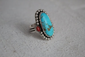 Gold Matrix Turquoise and Coral Ring