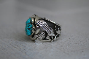 Fly High Eagle and Turquoise Ring Size 7 (can fit to a size 8)