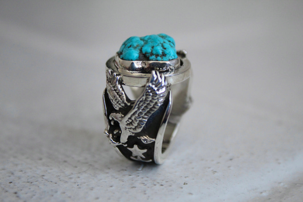 Fly High Eagle and Turquoise Ring Size 7 (can fit to a size 8)