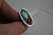 Load image into Gallery viewer, Turquoise and Coral Ring sz 6