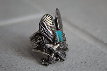 Load image into Gallery viewer, Sterling and Turquoise Eagle Ring Sz 11.25