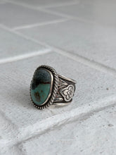 Load image into Gallery viewer, Black Jack Turquoise Stamped Ring size 11.5