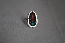 Load image into Gallery viewer, Raw Turquoise Nugget and Coral Ring