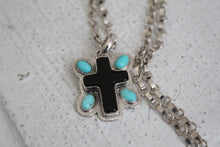 Load image into Gallery viewer, Onyx and Turquoise Cross Necklace