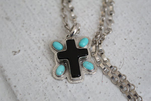 Onyx and Turquoise Cross Necklace