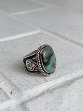 Load image into Gallery viewer, Black Jack Turquoise Stamped Ring size 11.5