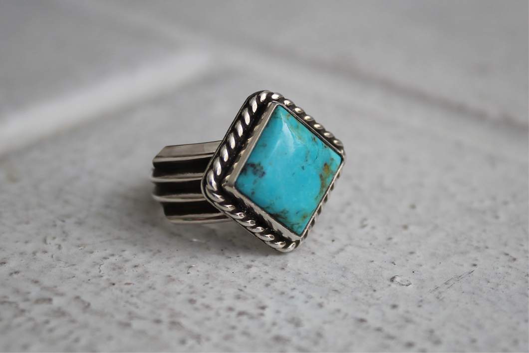 Square Turquoise Ring sz 7.5