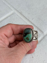 Load image into Gallery viewer, Black Jack Turquoise Stamped Ring size 11.5