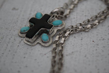 Load image into Gallery viewer, Onyx and Turquoise Cross Necklace