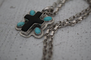 Onyx and Turquoise Cross Necklace