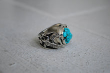 Load image into Gallery viewer, Fly High Eagle and Turquoise Ring Size 7 (can fit to a size 8)