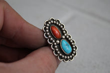Load image into Gallery viewer, Turquoise and Coral Ring sz 5.5