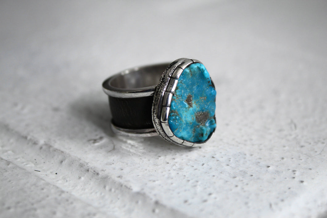 Chunky Turquoise Nugget Wide Band Ring