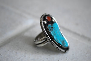 Large Turquoise and Coral Ring