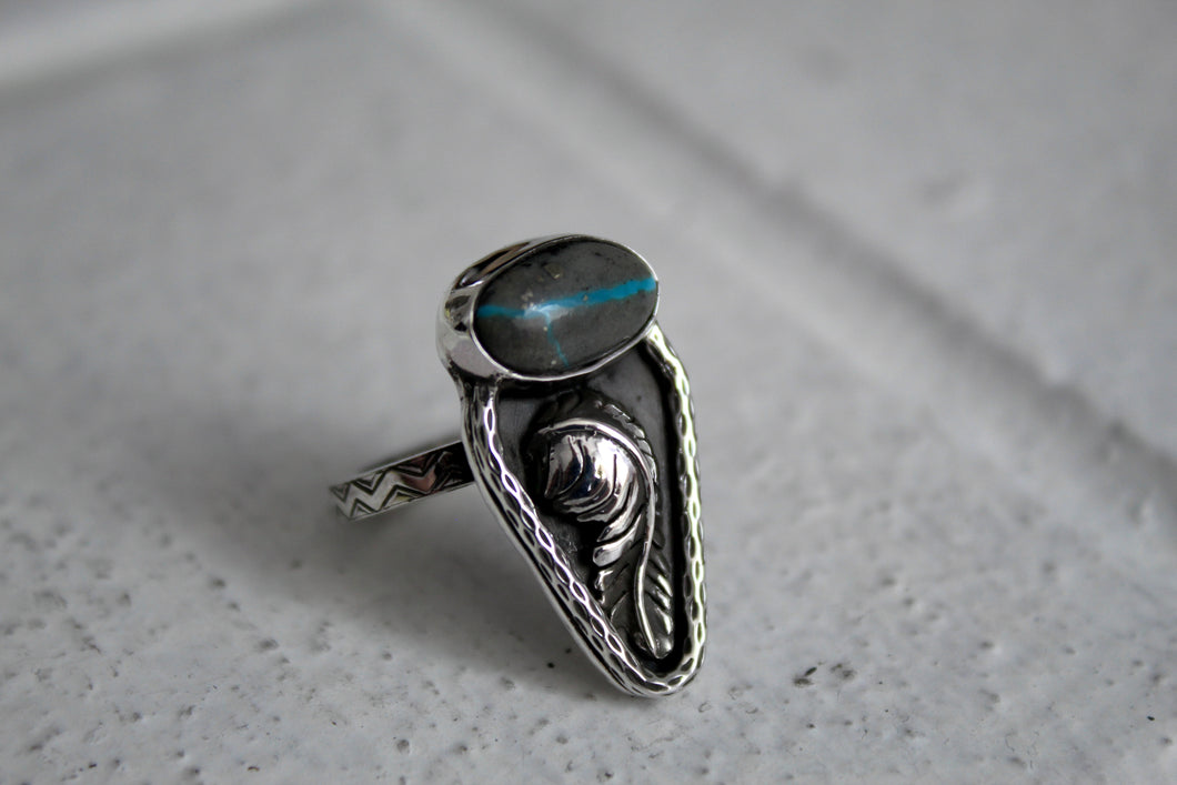 Size 7 Royston Turquoise Feather Ring