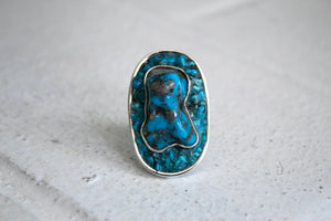 Turquoise and Raw Inlay Ring