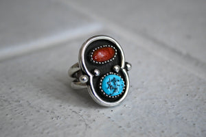 Turquoise and Coral Ring