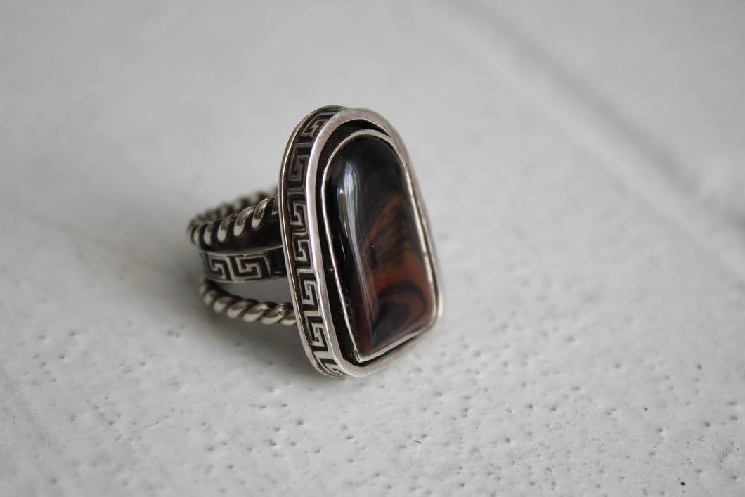 Gold Sheen Obsidian And Sterling Silver Ring