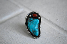 Load image into Gallery viewer, Large Turquoise and Coral Ring