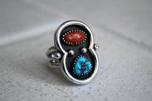 Load image into Gallery viewer, Turquoise and Coral Ring